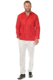 Men's 100% Linen Two Pocket Guayabera Shirt with Multi Pleating