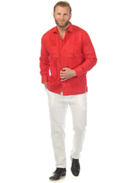 Men's 100% Linen Two Pocket Guayabera Shirt with Multi Pleating