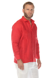 Men's 100% Linen Two Pocket Guayabera Shirt with Multi Pleating