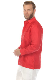 Men's 100% Linen Two Pocket Guayabera Shirt with Multi Pleating