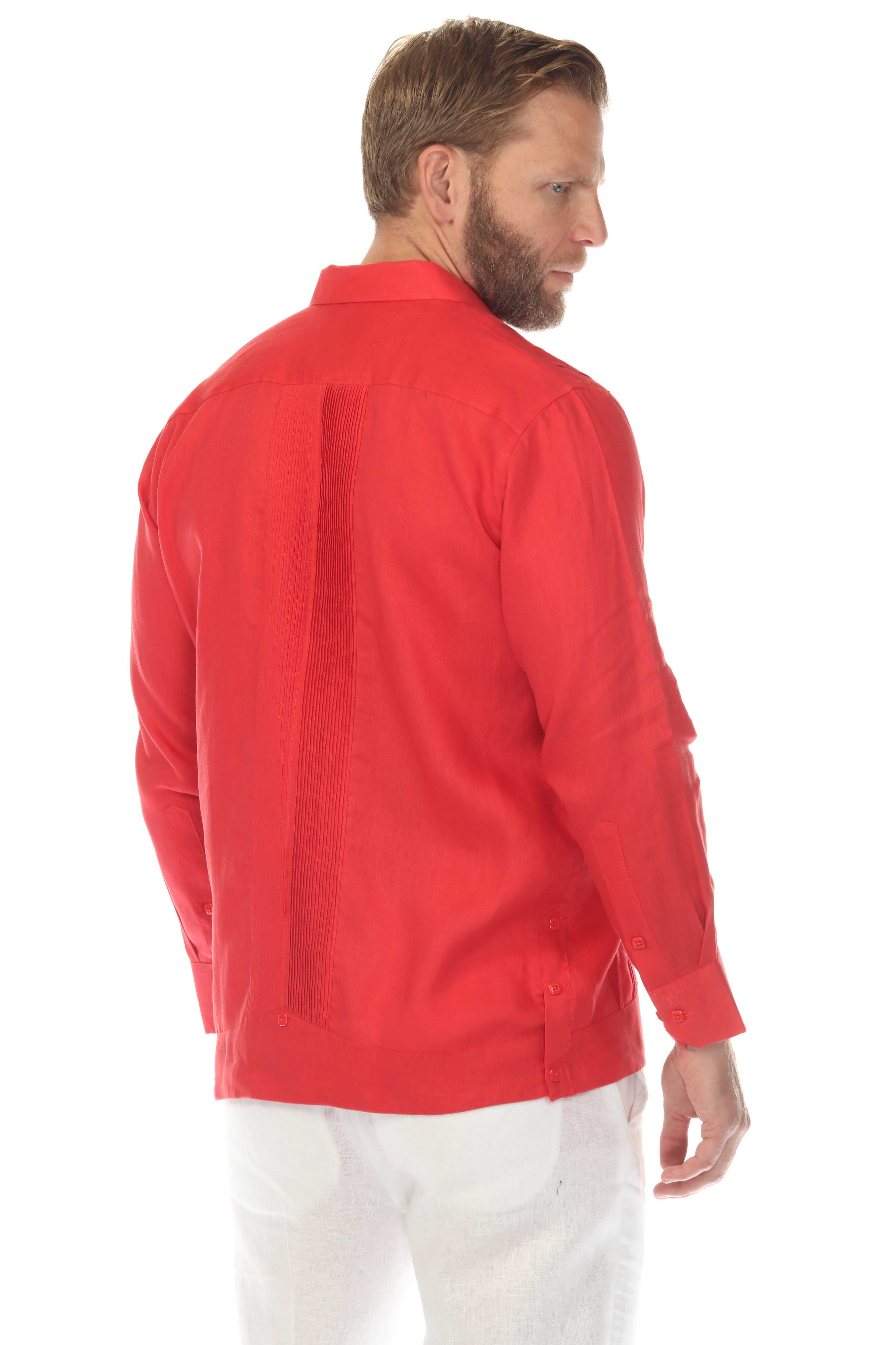 Men's 100% Linen Two Pocket Guayabera Shirt with Multi Pleating