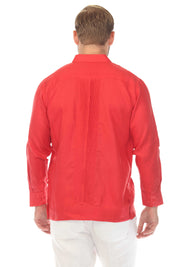 Men's 100% Linen Two Pocket Guayabera Shirt with Multi Pleating