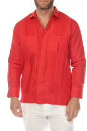 Men's 100% Linen Two Pocket Guayabera Shirt with Multi Pleating