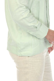 Men's 100% Linen Two Pocket Guayabera Shirt with Multi Pleating