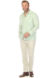 Men's 100% Linen Two Pocket Guayabera Shirt with Multi Pleating
