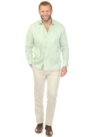 Men's 100% Linen Two Pocket Guayabera Shirt with Multi Pleating