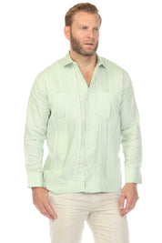 Men's 100% Linen Two Pocket Guayabera Shirt with Multi Pleating