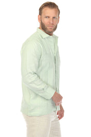 Men's 100% Linen Two Pocket Guayabera Shirt with Multi Pleating