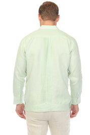 Men's 100% Linen Two Pocket Guayabera Shirt with Multi Pleating