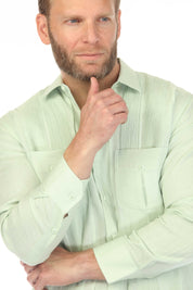 Men's 100% Linen Two Pocket Guayabera Shirt with Multi Pleating