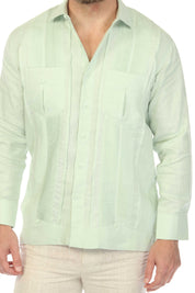 Men's 100% Linen Two Pocket Guayabera Shirt with Multi Pleating