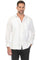 A man wears a white Yarn Dyed Linen Guayabera long sleeve shirt with multi pleats and two pockets.