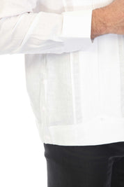 Men's 100% Linen Two Pocket Guayabera Shirt with Multi Pleating