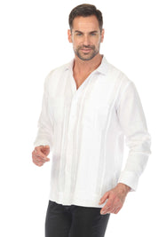Men's 100% Linen Two Pocket Guayabera Shirt with Multi Pleating