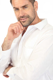 Men's 100% Linen Two Pocket Guayabera Shirt with Multi Pleating