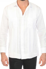 Men's 100% Linen Two Pocket Guayabera Shirt with Multi Pleating