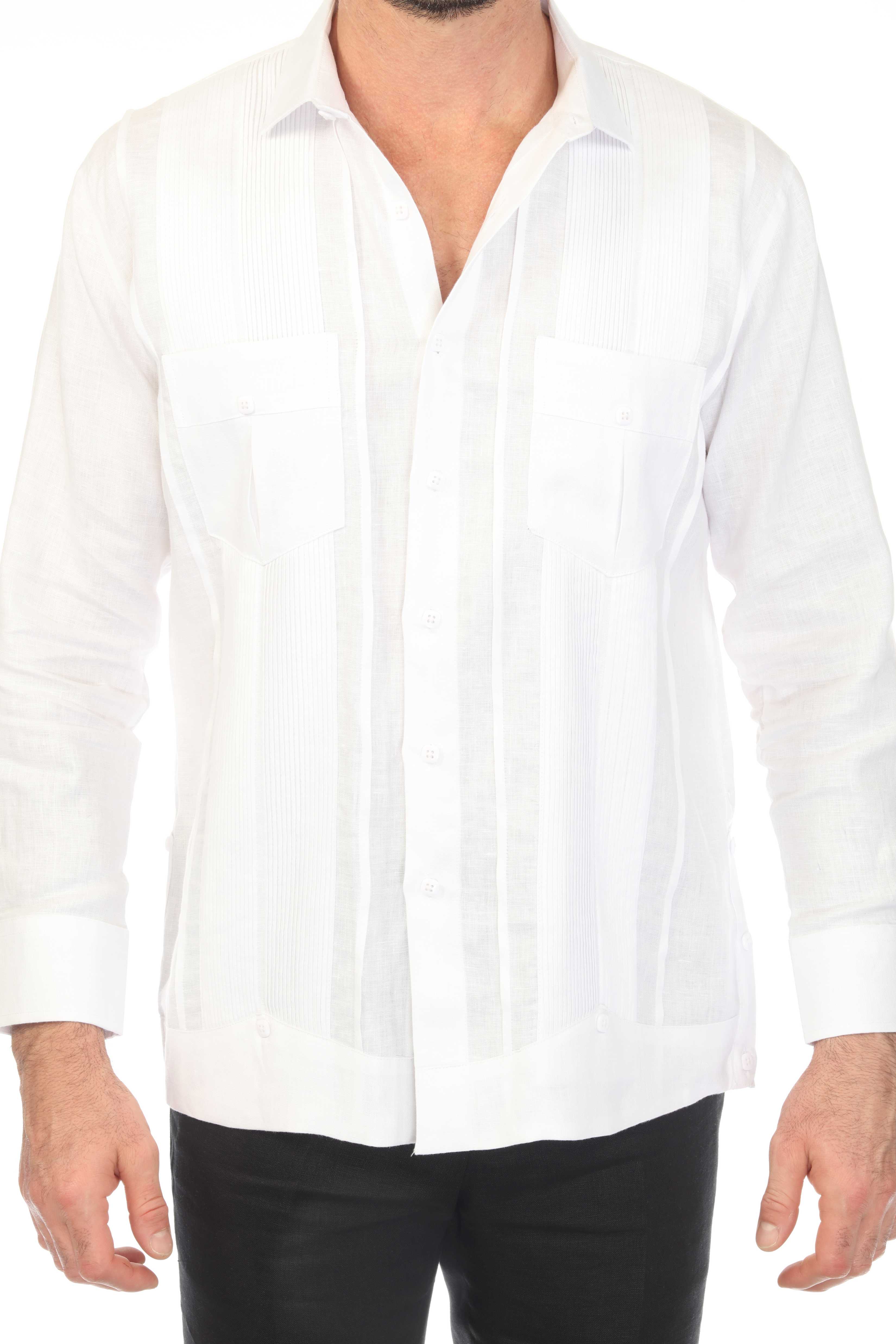 Men's 100% Linen Two Pocket Guayabera Shirt with Multi Pleating