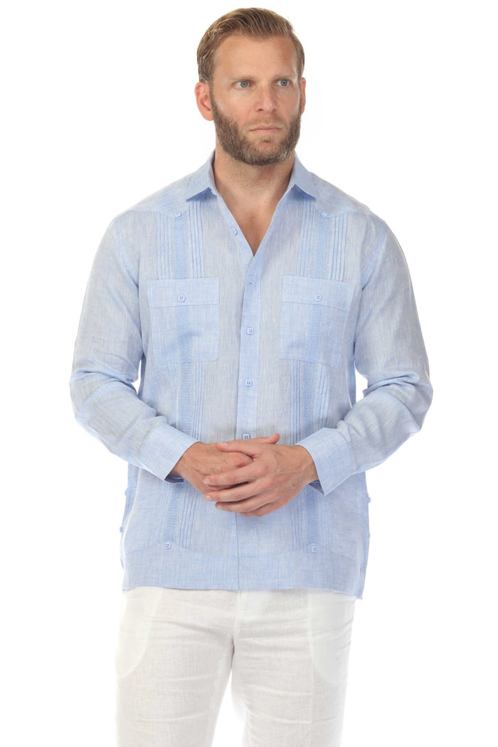 Long sleeve Linen Guayabera with Embedded Pleating