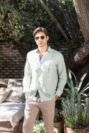 Men's 100% Linen Two Pocket Fancy Guayabera with Contrast Pockets