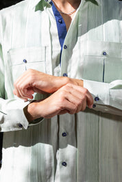 Men's 100% Linen Two Pocket Fancy Guayabera with Contrast Pockets