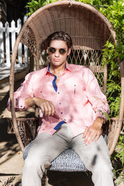 Men's 100% Linen Two Pocket Fancy Guayabera with Contrast Pockets