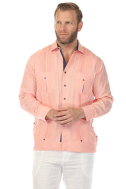Men's 100% Linen Two Pocket Fancy Guayabera with Contrast Pockets