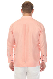 Men's 100% Linen Two Pocket Fancy Guayabera with Contrast Pockets