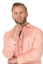 Men's 100% Linen Two Pocket Fancy Guayabera with Contrast Pockets