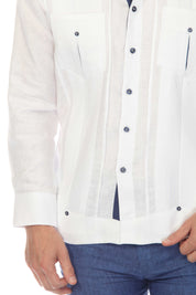 Men's 100% Linen Two Pocket Fancy Guayabera with Contrast Pockets