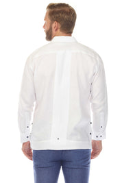 Men's 100% Linen Two Pocket Fancy Guayabera with Contrast Pockets