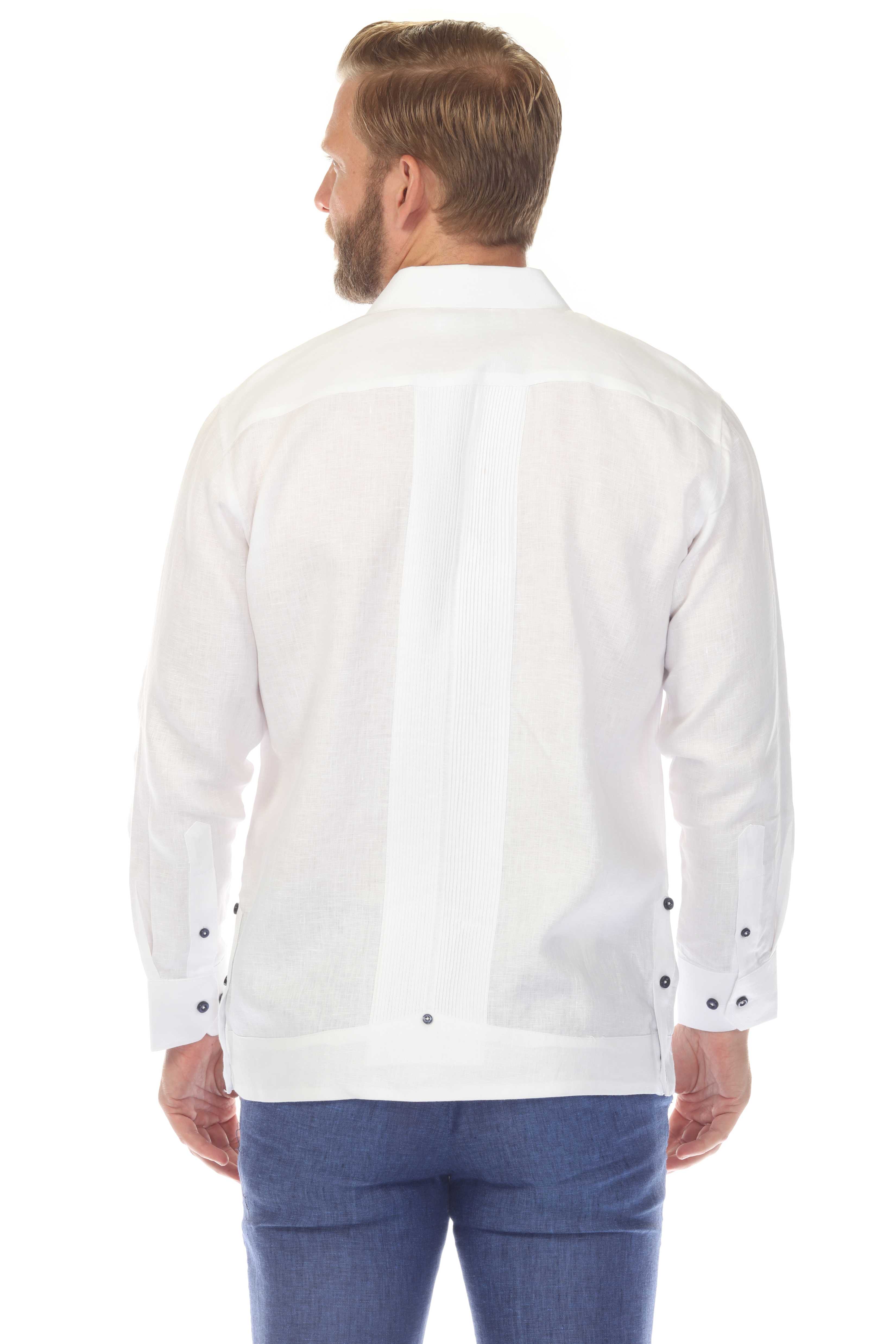 Men's 100% Linen Two Pocket Fancy Guayabera with Contrast Pockets