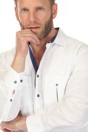 Men's 100% Linen Two Pocket Fancy Guayabera with Contrast Pockets