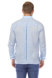 Men's 100% Linen Two Pocket Guayabera with Contrast Satin Taping & French Cuff