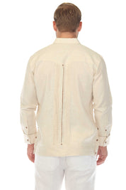 Men's 100% Linen Two Pocket Guayabera with Contrast Satin Taping & French Cuff