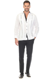 Men's 100% Linen Two Pocket Guayabera with Contrast Satin Taping & French Cuff