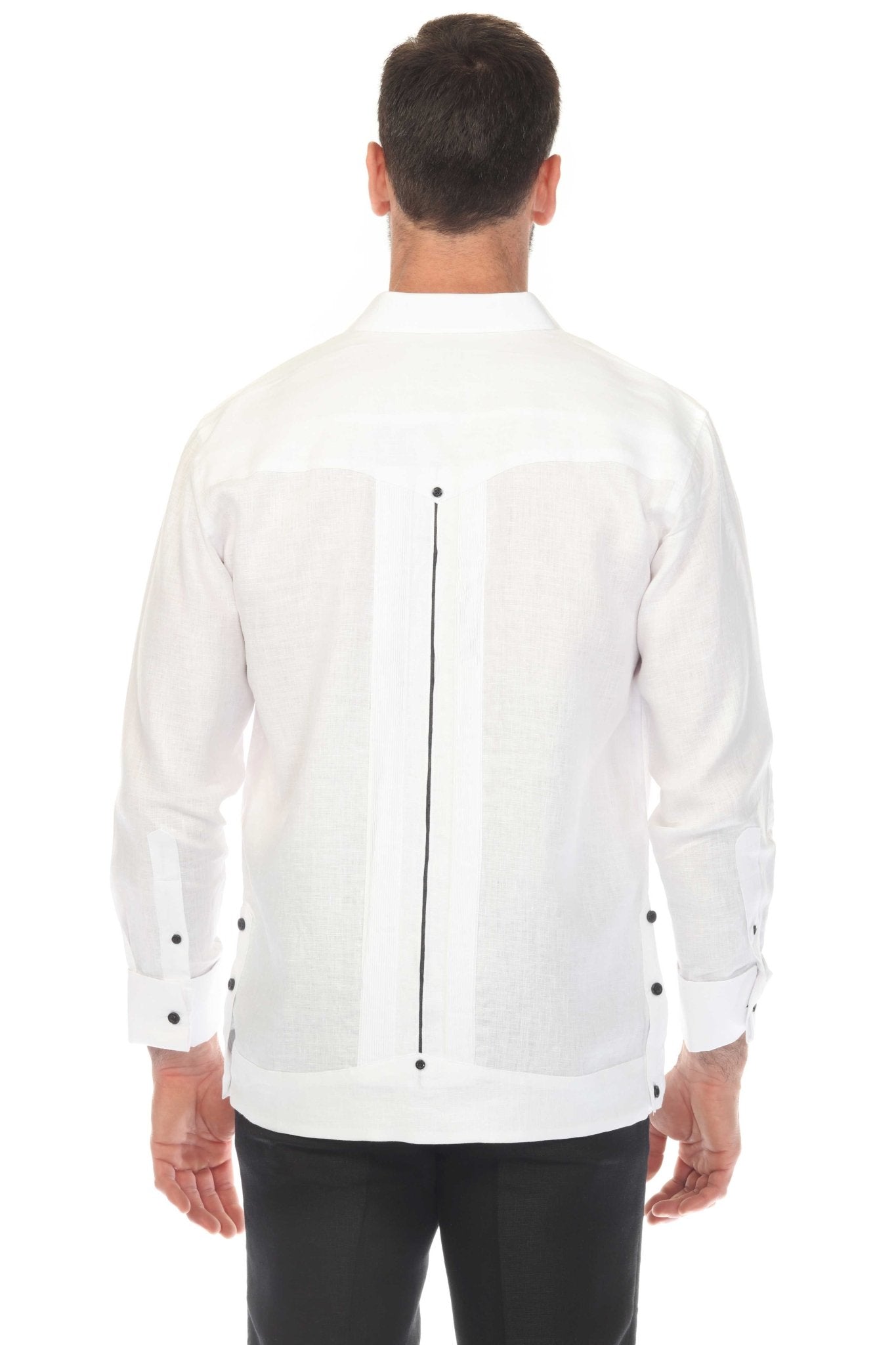 Men's 100% Linen Two Pocket Guayabera with Contrast Satin Taping & French Cuff