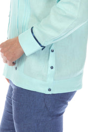 Men's 100% Linen Two Pocket Guayabera with Wide Pleating & Print Contrast