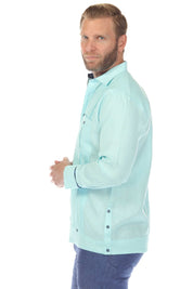 Men's 100% Linen Two Pocket Guayabera with Wide Pleating & Print Contrast