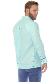 Men's 100% Linen Two Pocket Guayabera with Wide Pleating & Print Contrast