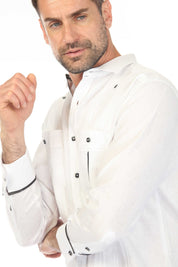 Men's 100% Linen Two Pocket Guayabera with Wide Pleating & Print Contrast