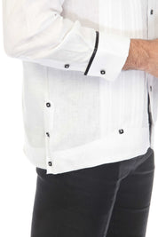 Men's 100% Linen Two Pocket Guayabera with Wide Pleating & Print Contrast