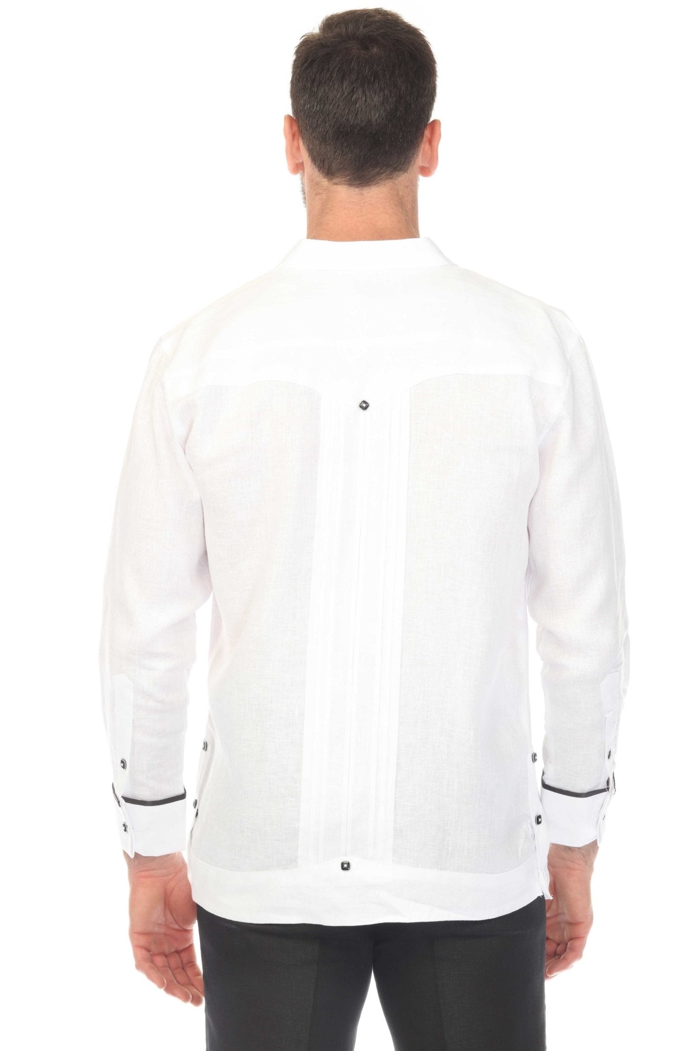 Men's 100% Linen Two Pocket Guayabera with Wide Pleating & Print Contrast