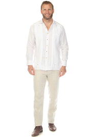 Men's 100% Linen Two-Pocket Wedding Guayabera with Lace Accent