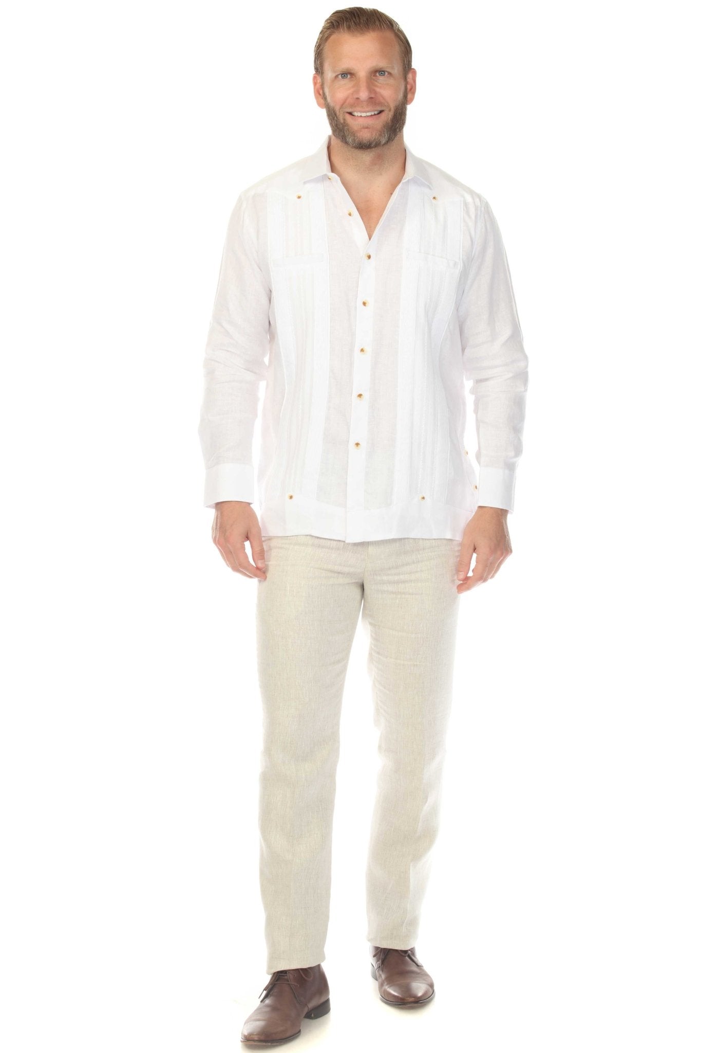 Men's 100% Linen Wedding Guayabera with Lace Accent X-Large / White