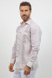 Fancy Linen Guayabera Long Sleeve Two Pocket Pleated Shirt