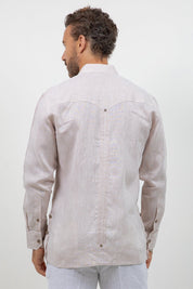 Fancy Linen Guayabera Long Sleeve Two Pocket Pleated Shirt