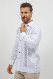 Fancy Linen Guayabera Long Sleeve Two Pocket Pleated Shirt