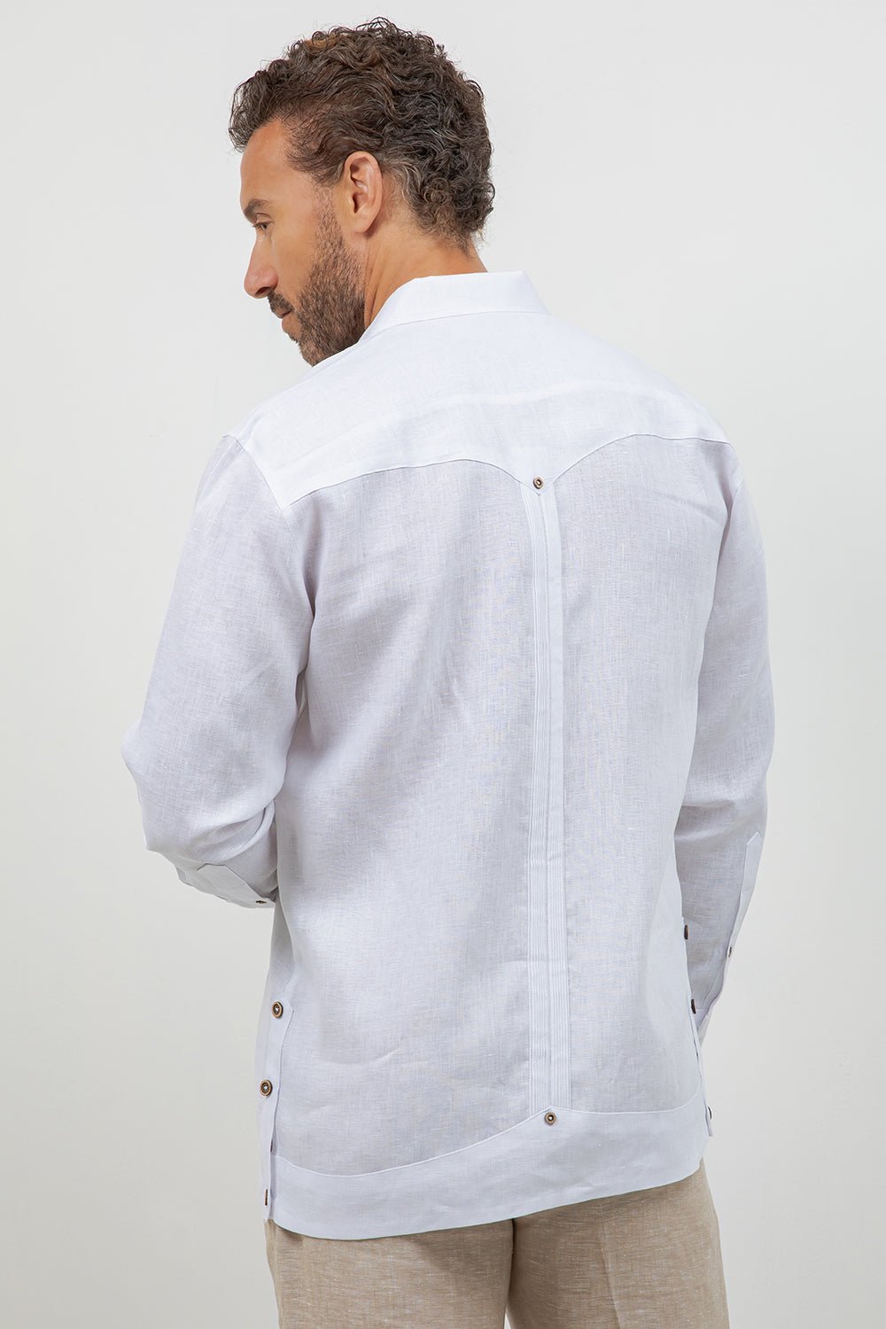 Fancy Linen Guayabera Long Sleeve Two Pocket Pleated Shirt