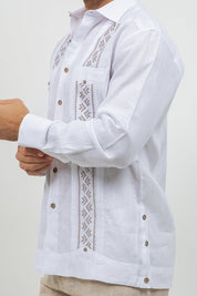 Fancy Linen Guayabera Long Sleeve Two Pocket Pleated Shirt