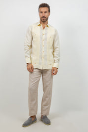 Linen Beach Wedding Guayabera Two Pocket Shirt Long Sleeve
